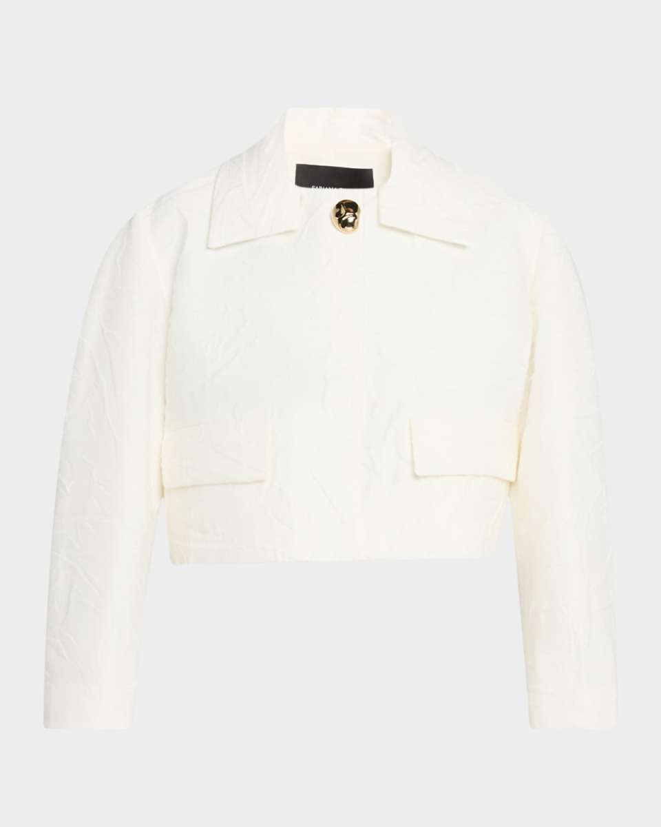 Cropped Crinkled Wool Jacquard Jacket